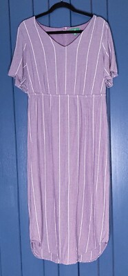 Light Dusty Purple White Striped V Neck Dress Large Fairy Core Summer Casual-image