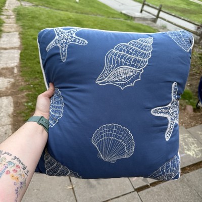 Madison Park Embroidered Seashell Throw Decorative Pillow Coastal Beach 18”x18”-image