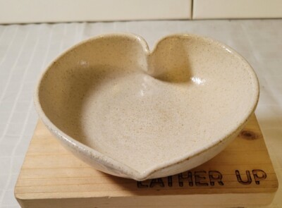 Vintage Hand Thrown Art Pottery Heart Shaped Dish Marked-image