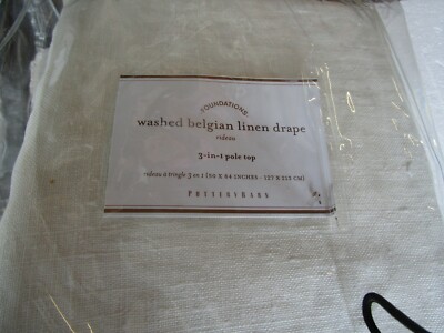 1 Pottery Barn Washed Belgian Linen  drape panel 50 X  84 ivory  New w tag-image