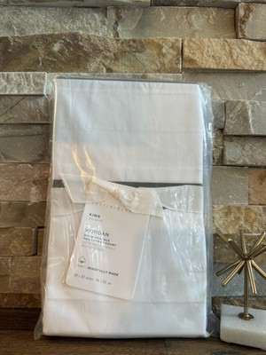 ✨1 POTTERY BARN KING MORGAN SHAM PERCALE~400 THREAD COUNT~WHITE W/GRAY TRIM~NWT✨-image