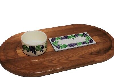 Cornwall Large Wood and Tile Cheese  & Dip Serving Tray W Ceramic Bowl-image