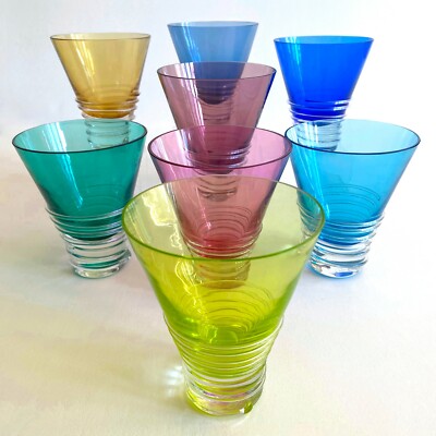 VTG 1990'S POST MODERN HAND BLOWN STUDIO ART GLASS MULTICOLOR GLASSES - SET OF 8-image