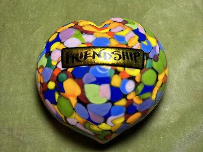 Heart Shaped Paper Weight MAD ART STUDIOS Millefiori Friendship Colorful-image