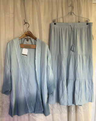 Wonderly Plus Caro Blue 2 Piece set Skirt & Dip Cardigan Coverup Size 2X NWT-image