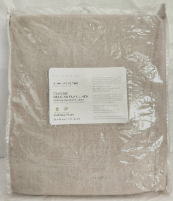 Pottery Barn 3in1 Pole Top Classic Belgian Flax Linen 1-Curtain Blackout Lining-image