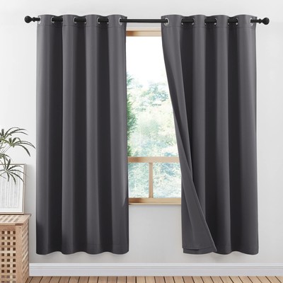 Grey Full Shade Curtain Panels Thermal Insulated Guest Room Lined Window Dres...-image
