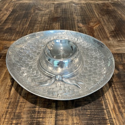 Vintage Cast Aluminum Hat Chip & and Dip Bowl Serving Tray-image