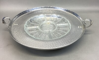 Large 16”D Floral Lazy Susan With Glass Tray For Chips N Dip And Appetizers-image