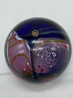 The Glasshouse Studio Seattle Eric Brakken Cobalt Art Glass 4 1/2” Oil Lamp Sign-image