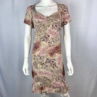 Vintage 90s Studio C Plus 18 Beige Pink Paisley Print Sheath Dress-image