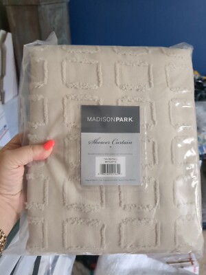 Madison Park Shower Curtain, Cream Chenille Square NEW-image