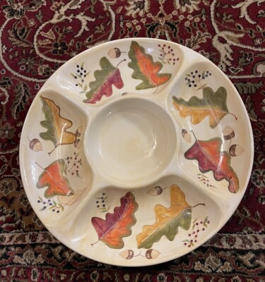 Gorgeous Zrike Hand Painted “Harvest Leaves” Four Section Dip 15” Tray. EUC-image