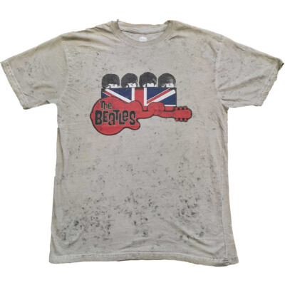 The Beatles -  Guitar & Flag-Dip Dye - Sand t-shirt-image