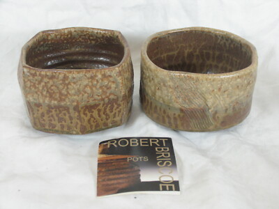 2 Signed Robert Briscoe Studio Pottery Squared Bowls/Pots G3-image