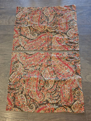 2 Pottery Barn CARRIE Red Brown Paisley Linen Blend Standard Pillow Shams-image