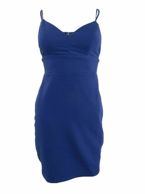 CITY STUDIO Womens Blue Fitted Spaghetti Strap Mini Body Con Dress 7-image