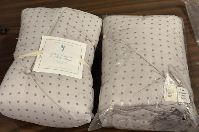 Set of 2 Pottery Barn Kids Millie Polka dot Scallop 2 STANDARD shams Purple New-image