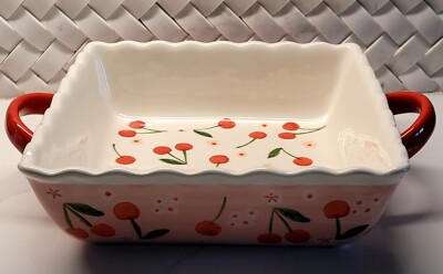 Potter's Studio Square Casserole Dish Cherry Design Microwave/Oven/Dishwasher-image