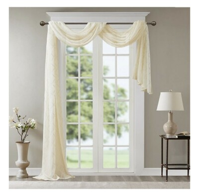 DOM001 NWT MADISON PARK Diamond Sheer Window Scarf Ivory 50