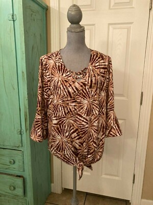 I.N. STUDIO, 3/4 LENGTH SLEEVE, LOOSE TOP WITH CRISS CROSS NECKLINE, LARGE-image