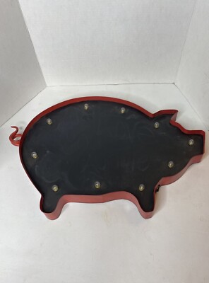 Red Metal Frame, PIG SHAPED Chalkboard Lighted Sign Marquee Decor-image