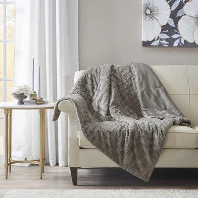 Madison Park Arctic Checkerboard Plush Down Alternative Throw Gray 50x60-image