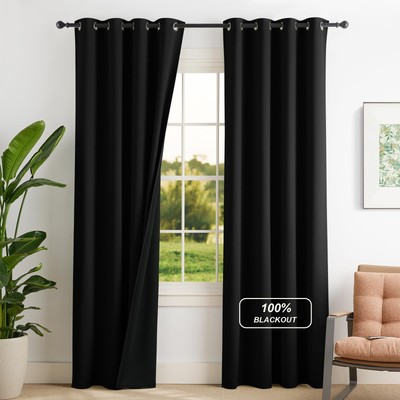 100% Blackout Curtains for Bedroom, Room Darkening Plylux Black Curtains 84 I...-image