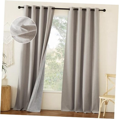  Natural Linen 100% Blackout Curtains 90 inches for Bedroom, Farmhouse Style -image