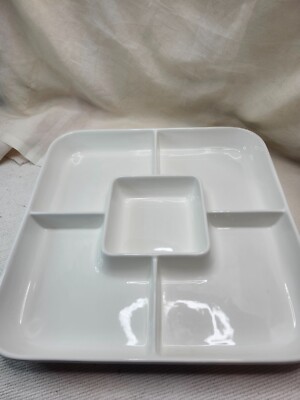 Chef-ol-o-gy Large White Ceramic Serving Platter w/5 Compartment Veggie/Chip&Dip-image