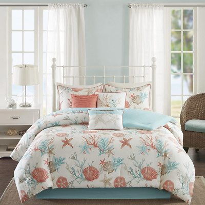 100% Cotton Comforter Set - Coastal Coral, Starfish Design All Season down Alter-image