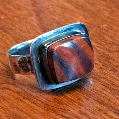 1950s Studio Made Red Agate and Silver Ring MCM Size 10.25-image