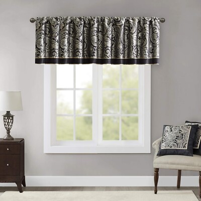 Park Aubrey Jacquard Rod Pocket Valance , Classic Elegant Silk Paisley V-image