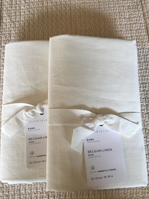 Set/2 Pottery Barn Belgian Linen Euro Shams made w/ Libeco Linen Fabulous! White-image