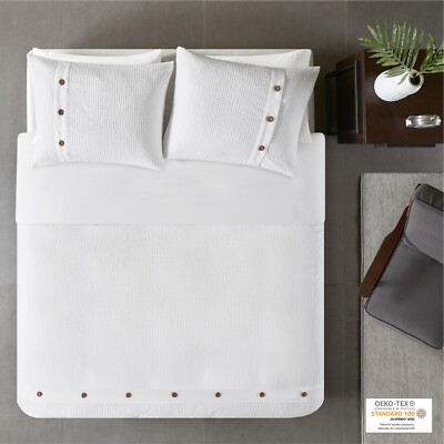 Madison Park Finley 3 Piece Cotton Waffle Weave Duvet Cover Set-image