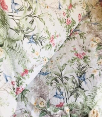 Pottery Barn Marlena Floral Duvet Cover Queen 2 Pillows Blue Ivory Birds Rare-image