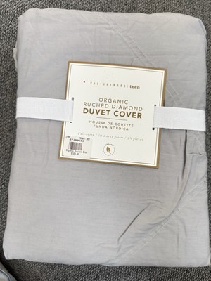 Pottery Barn Kids Teen Ruched FULL / QUEEN Duvet Cover ~ Light Gray NEW-image