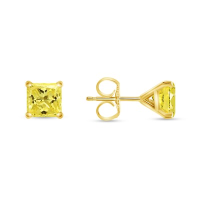 2.75 Ct Princess Canary Earrings Studs Solid 14K Yellow Gold Push Back Martini-image