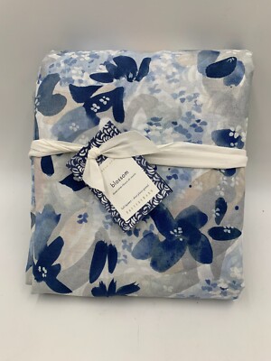 Pottery Barn Rebecca Atwood Blossom Reversible Duvet Cover Full Queen Blue #R123-image
