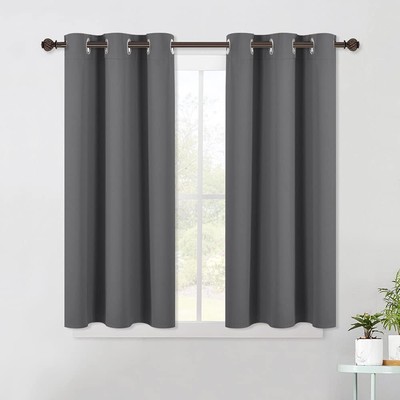 Grey Kitchen Blackout Short Curtain Panels for Bedroom, Thermal Insulated Gro...-image