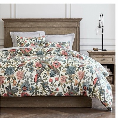 Pottery Barn Bloom Floral Ivory Duvet Cover ONLY Full/Queen Organic Cotton birds-image