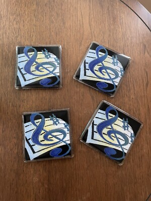 Peggy Karr Signed Fused Glass Coasters - Musical Theme - Music - G Clef-image
