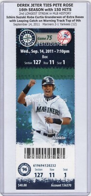 Derek Jeter HIT STREAK TIES PETE ROSE 2011 Mariners Yankees 9/14 Ticket MINT-image