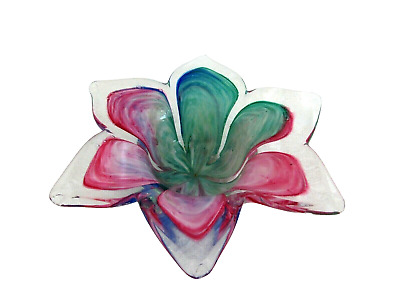 Studio Art Glass Multi Color 6” Flower Shaped Hand Blown Bowl-image