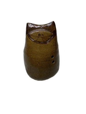 Vintage Studio Pottery Brown Cat Salt Pepper Shaker Handmade-image