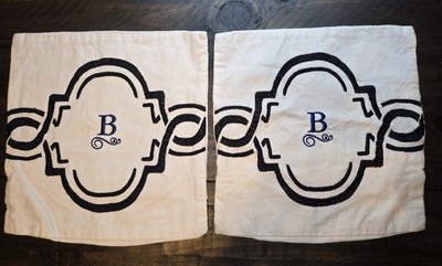 POTTERY BARN 2 White Linen Blend Monogram 