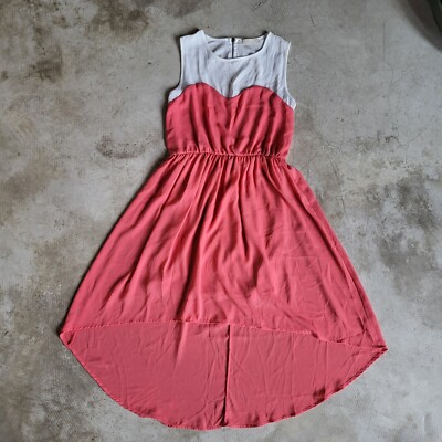 MALLOY Dress Women's Large White and Pink Dip Hem Open Back Dress-image