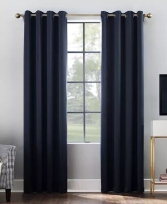 Sun Zero Oslo Room Darkening Grommet Curtain 1- Panel, Navy Blue Indigo 52x84-image