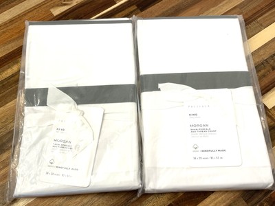 New POTTERY BARN MORGAN Shams KING White Flagstone Gray Set Of 2 400 Thread Ct-image