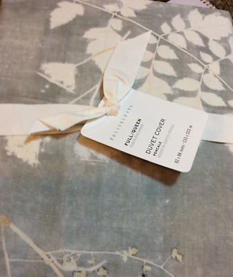Pottery Barn Shadow Floral F/Q Cotton Percale Duvet Cover NWT! Full/Queen Gray-image